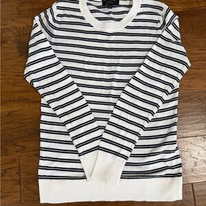 Banana Republic Factory White and Navy Striped Crewneck Sweater
